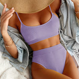 High Waist Bikini Set - Ribbed Push Up Sexy Swimwear for Women - Aqova