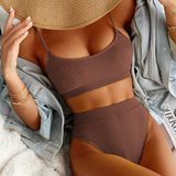 High Waist Bikini Set - Ribbed Push Up Sexy Swimwear for Women - Aqova