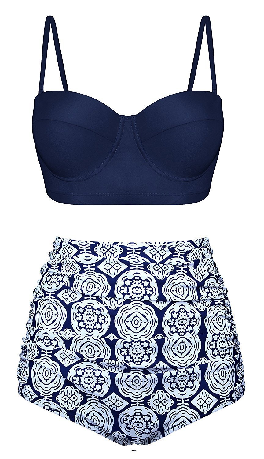 High Waist Floral Bikini Set for Women - Plus Size Retro Swimwear - Aqova