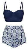 High Waist Floral Bikini Set for Women - Plus Size Retro Swimwear - Aqova