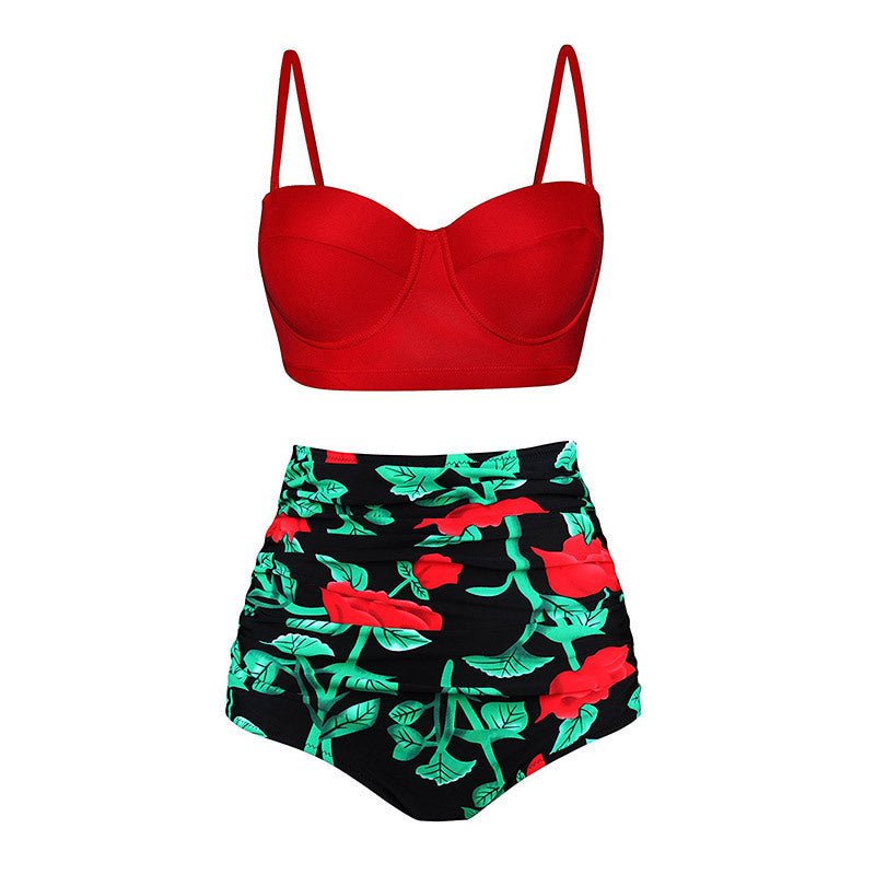 High Waist Floral Bikini Set for Women - Plus Size Retro Swimwear - Aqova