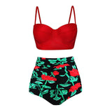 High Waist Floral Bikini Set for Women - Plus Size Retro Swimwear - Aqova