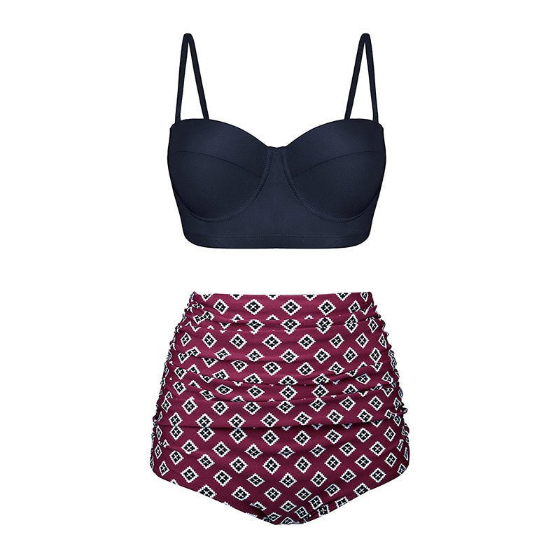 High Waist Floral Bikini Set for Women - Plus Size Retro Swimwear - Aqova