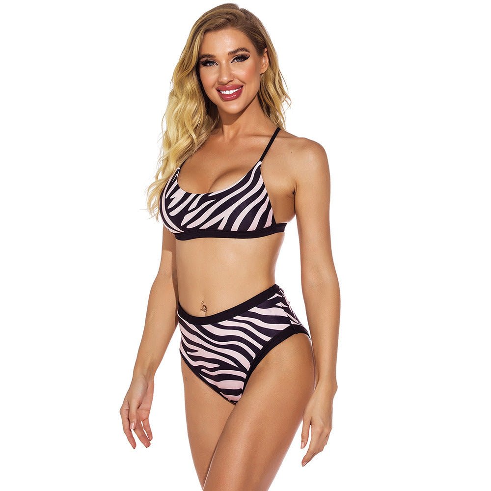 High Waist Printed Bikini Swimsuit - Stylish Sleeveless Swimwear for Women - Aqova