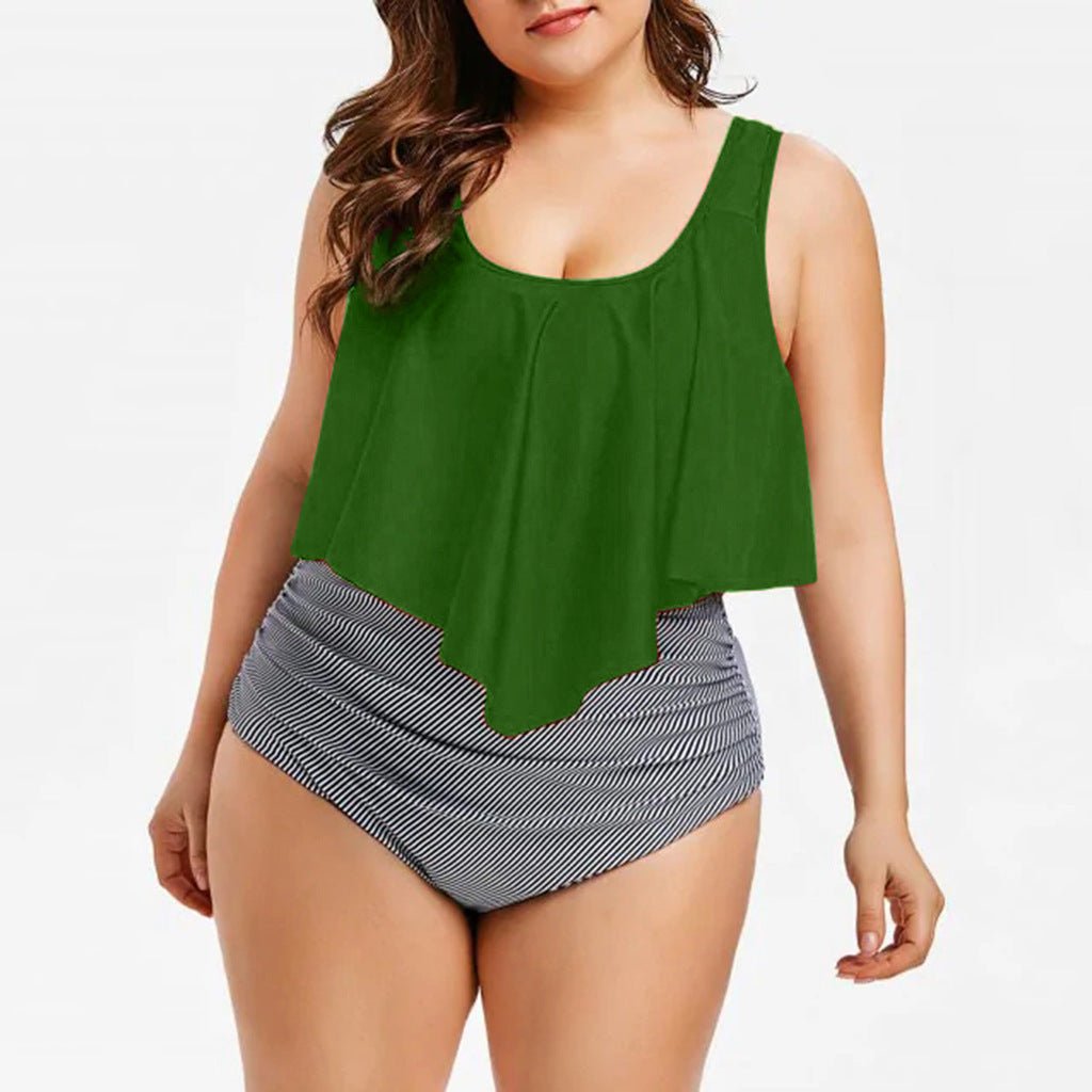 High Waist Ruffle Print Swimwear - Aqova