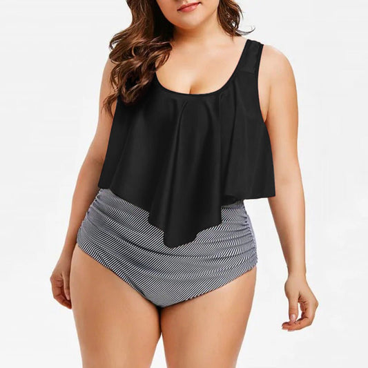 High Waist Ruffle Print Swimwear - Aqova