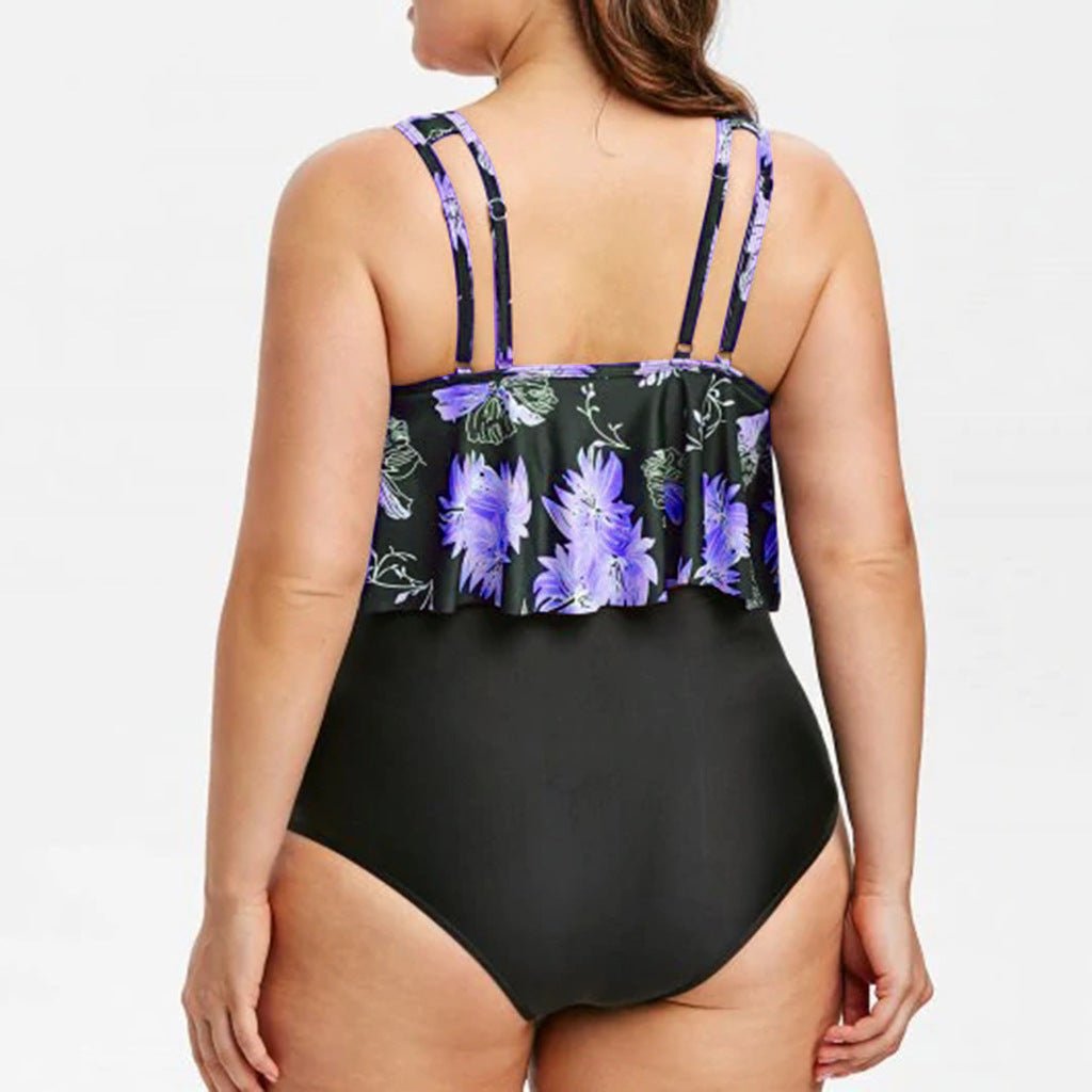 High Waist Ruffle Print Swimwear - Aqova