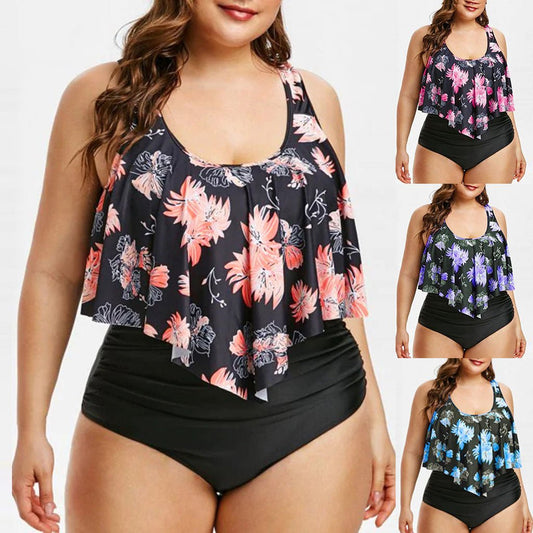 High Waist Ruffle Print Swimwear - Aqova