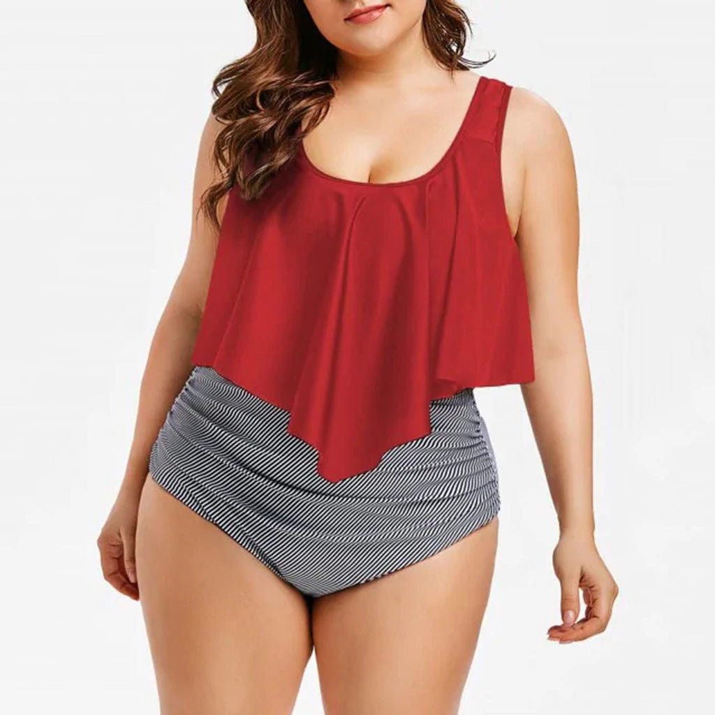 High Waist Ruffle Print Swimwear - Aqova
