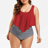 High Waist Ruffle Print Swimwear - Aqova