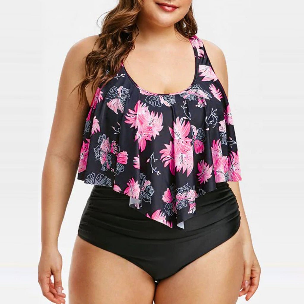 High Waist Ruffle Print Swimwear - Aqova