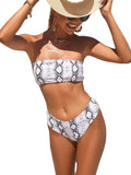 High Waist Snake Print Bikini - Stylish Bandeau Swimwear for Women - Aqova