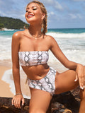 High Waist Snake Print Bikini - Stylish Bandeau Swimwear for Women - Aqova