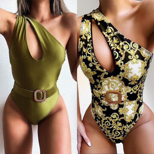 Hollow One - shoulder Bikini One - piece Swimsuit - Aqova