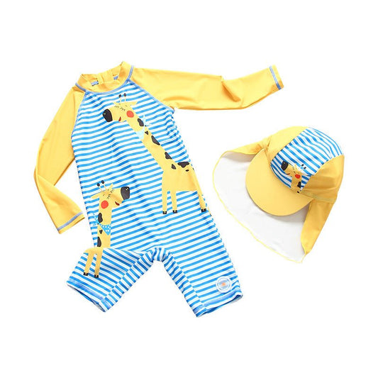 Kids Thermal Quick - Drying Surfing Suit - Blue Striped Giraffe Design - Aqova