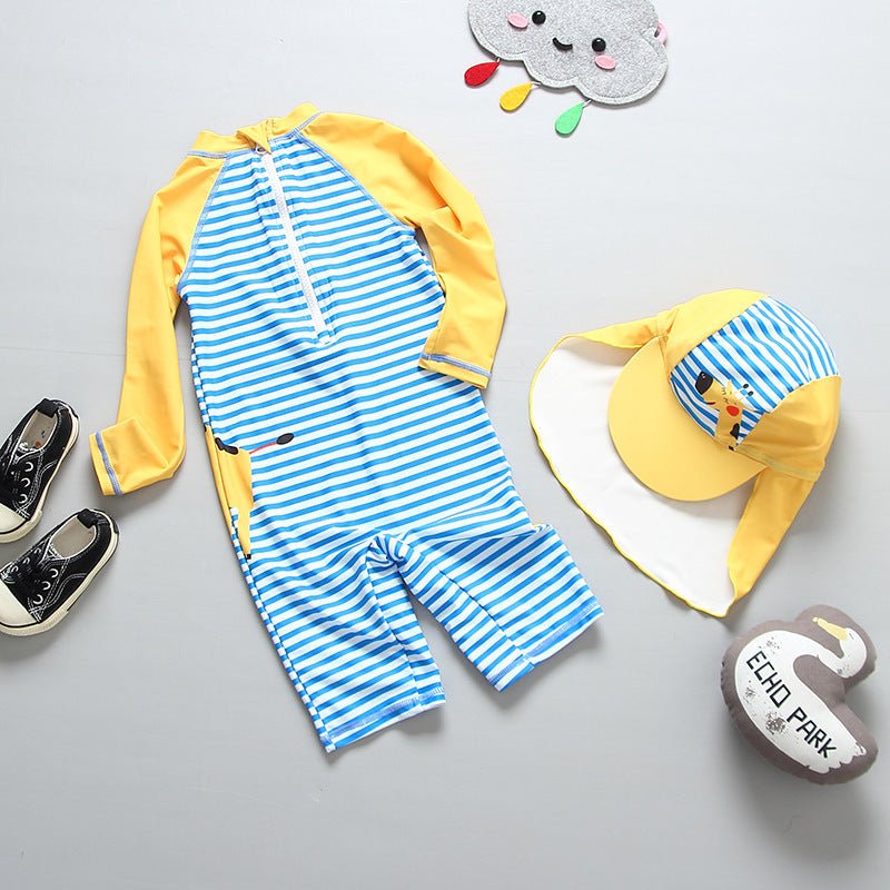 Kids Thermal Quick - Drying Surfing Suit - Blue Striped Giraffe Design - Aqova