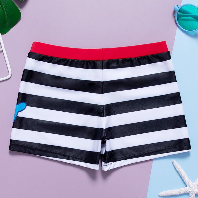 Korean Cartoon Striped Swimsuit - Whale Print, High Flexibility Swimwear - Aqova