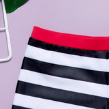 Korean Cartoon Striped Swimsuit - Whale Print, High Flexibility Swimwear - Aqova