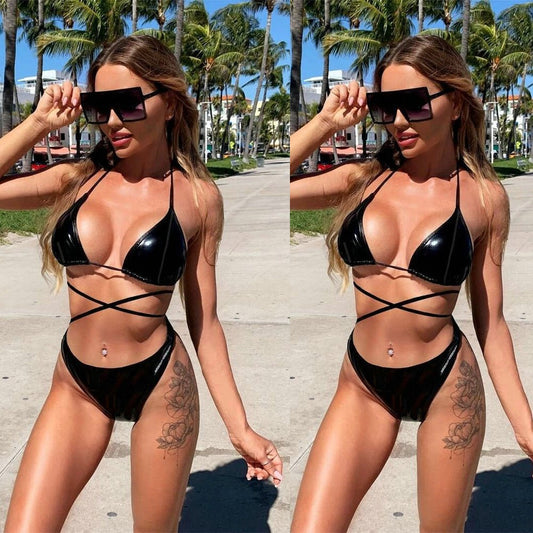 Lace - up Swimsuit Bikini Two - piece Set - Aqova