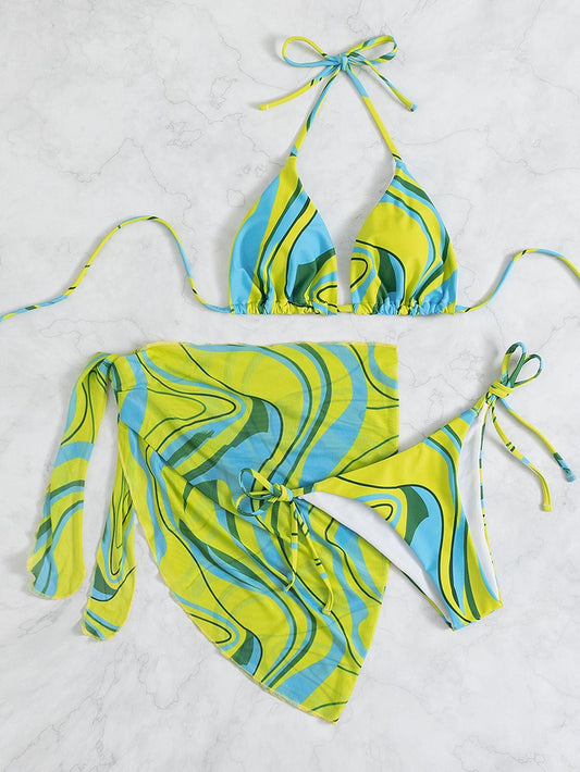 Ladies Backless Beach Bikini Set - Stylish Halter Three - Piece Swimwear - Aqova