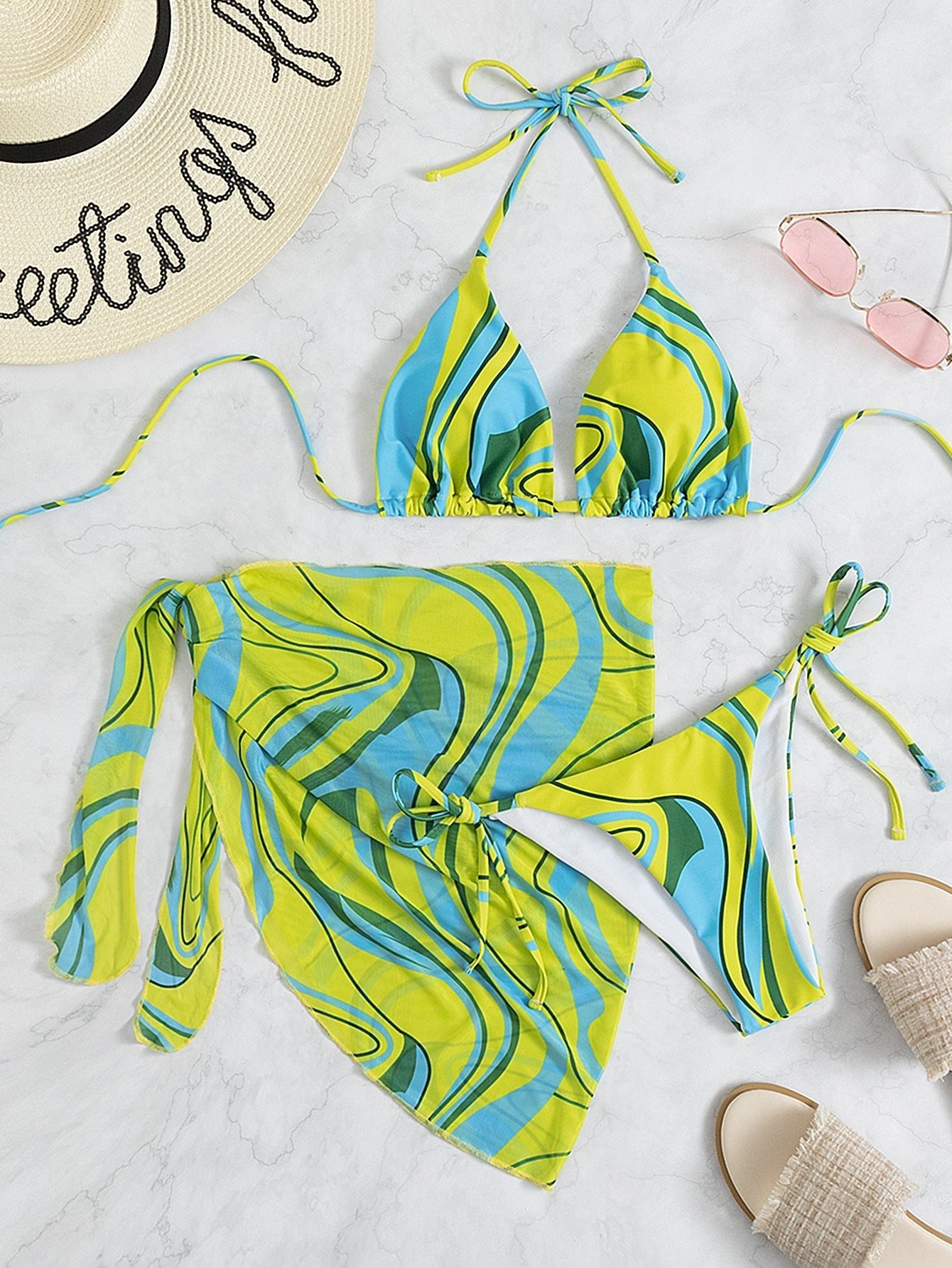 Ladies Backless Beach Bikini Set - Stylish Halter Three - Piece Swimwear - Aqova