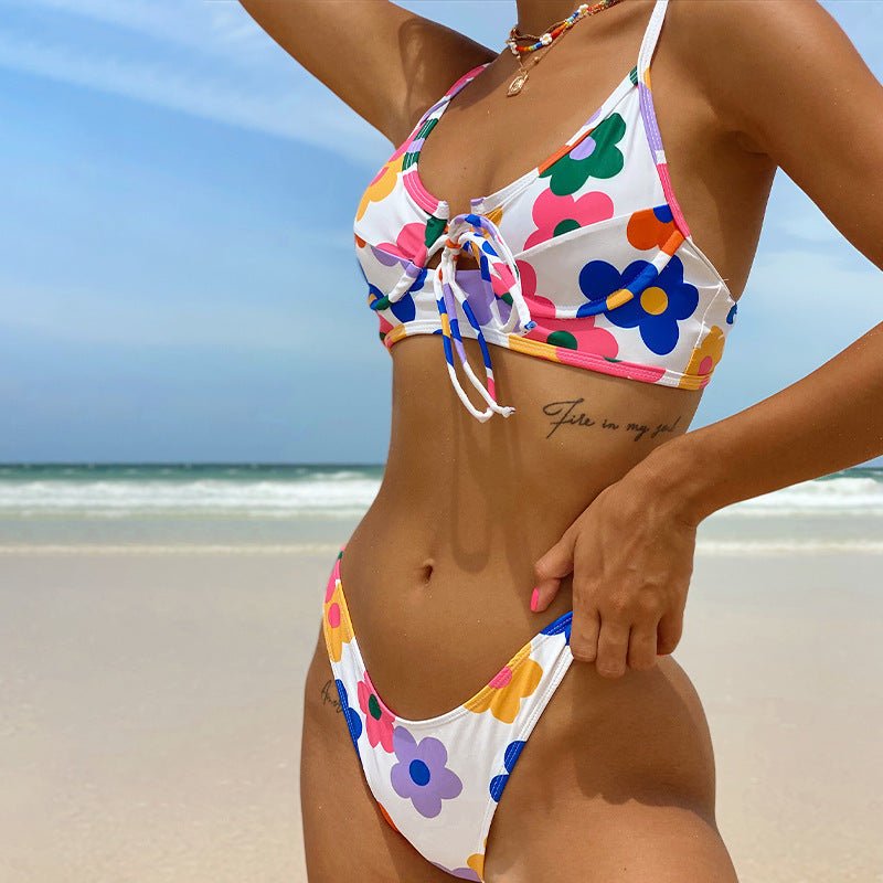 Ladies Fashion Floral Split Backless Bikini - Aqova