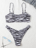 Ladies Fashion Two Piece Bikini - Stylish Stripes for Summer Fun - Aqova