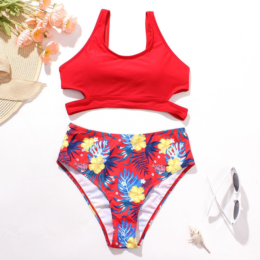 Ladies High Waist Backless Bikini - Stylish Solid Color Swimsuit - Aqova