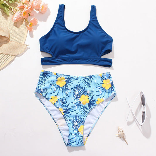 Ladies High Waist Backless Bikini - Stylish Solid Color Swimsuit - Aqova