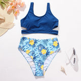 Ladies High Waist Backless Bikini - Stylish Solid Color Swimsuit - Aqova