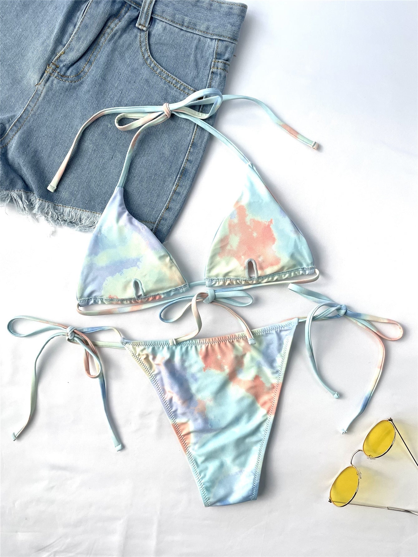 Ladies Tie - Dye Split Swimsuit - Sexy Two Piece Swimwear Set - Aqova