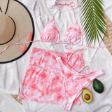 Ladies Tie - Dye Split Swimwear - Trendy Nylon 3 - Piece Set for Swimming - Aqova