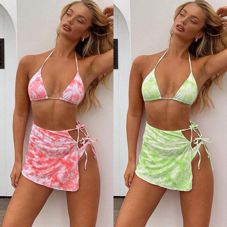 Ladies Tie - Dye Split Swimwear - Trendy Nylon 3 - Piece Set for Swimming - Aqova