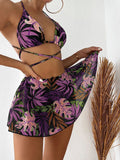 Leaf Print Bikini Women's Three - piece Two - piece Swimsuit - Aqova