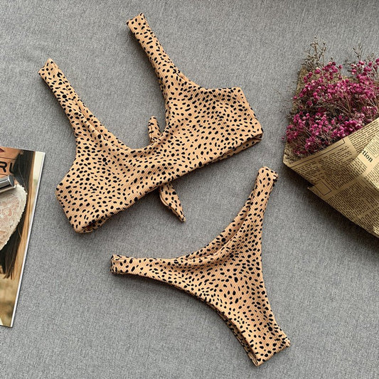 Leopard print backless one - piece bikini - Aqova