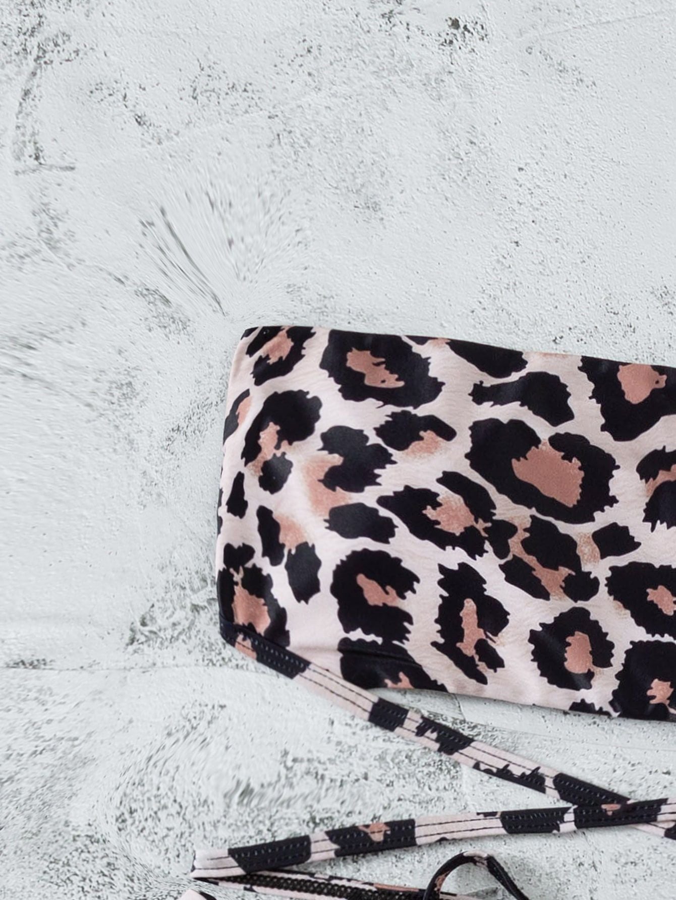 Leopard Print Bikini Bandeau Split Swimsuit - Aqova