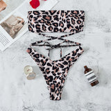 Leopard Print Bikini Bandeau Split Swimsuit - Aqova