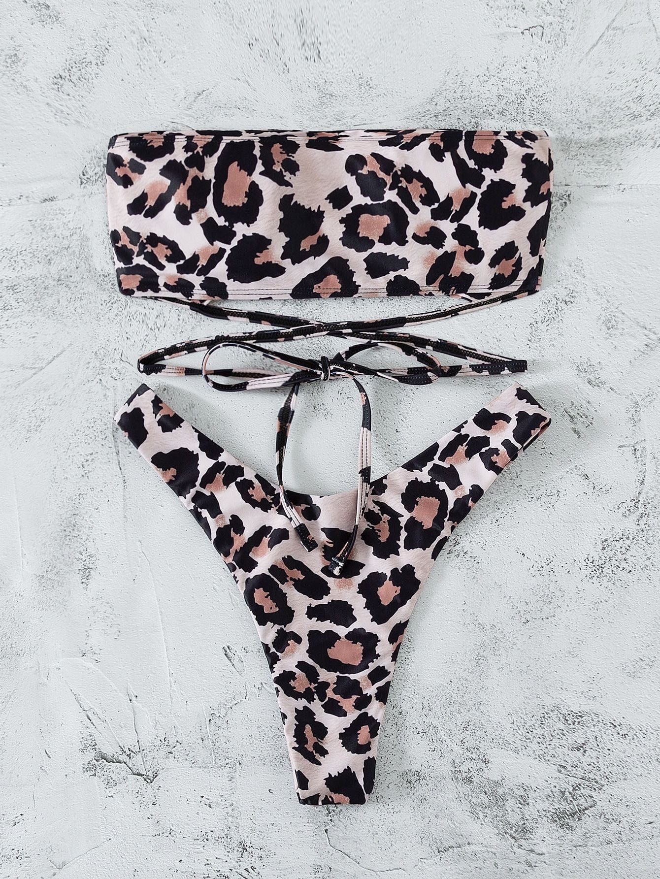 Leopard Print Bikini Bandeau Split Swimsuit - Aqova