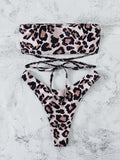 Leopard Print Bikini Bandeau Split Swimsuit - Aqova