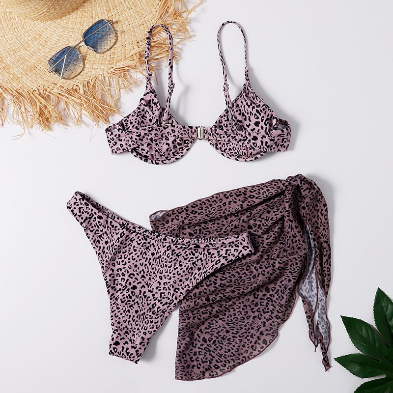 Leopard Print Skirt Three - Piece Swimsuit - Aqova