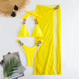 Light Diamond Long Skirt Three - Piece Bikini - Sexy Swimwear Set - Aqova