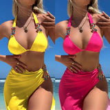 Light Diamond Long Skirt Three - Piece Bikini - Sexy Swimwear Set - Aqova