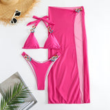 Light Diamond Long Skirt Three - Piece Bikini - Sexy Swimwear Set - Aqova