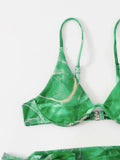 Marble Printed Bikini Set - 3pcs Summer Swimwear in Vibrant Colors - Aqova