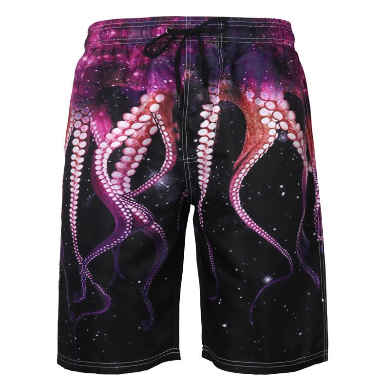 Men's Casual Beach Shorts - Octopus Print Plus Size Swimwear - Aqova