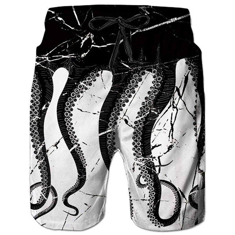 Men's Casual Beach Shorts - Octopus Print Plus Size Swimwear - Aqova
