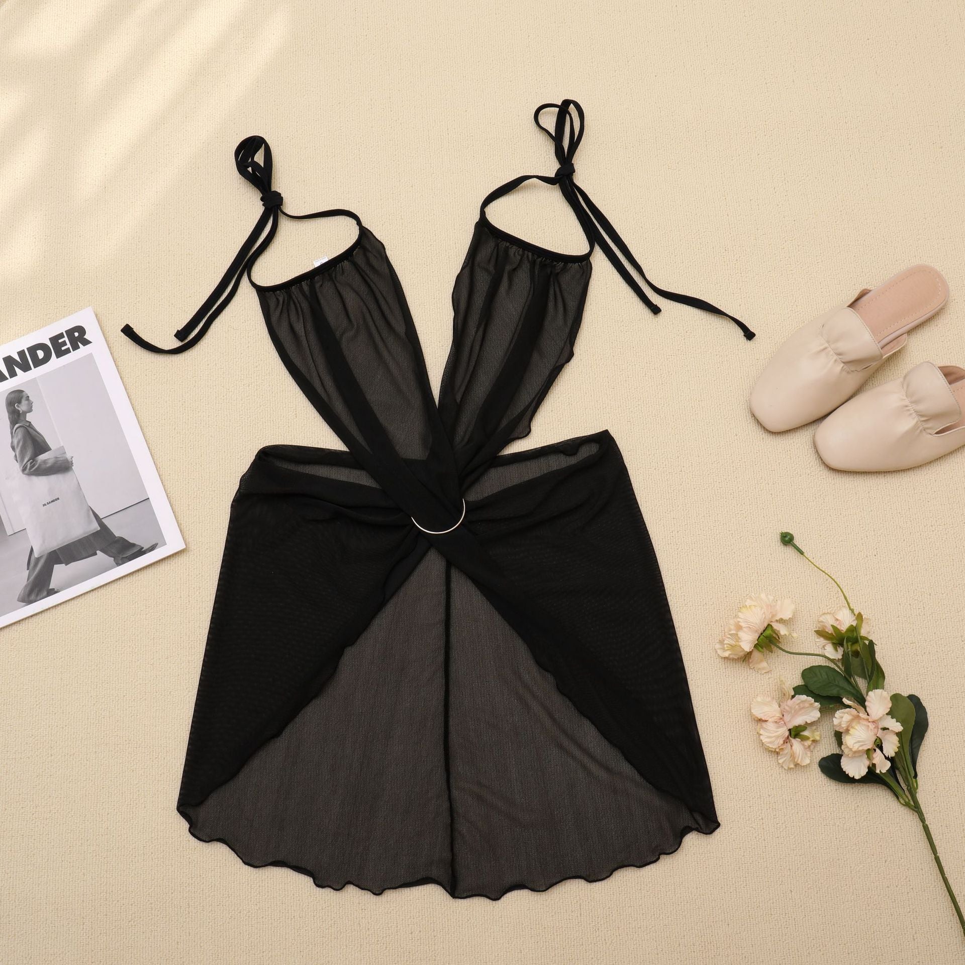 Mesh Swimsuit Ladies Black Bikini Three Piece Set - Aqova