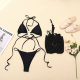 Mesh Swimsuit Ladies Black Bikini Three Piece Set - Aqova