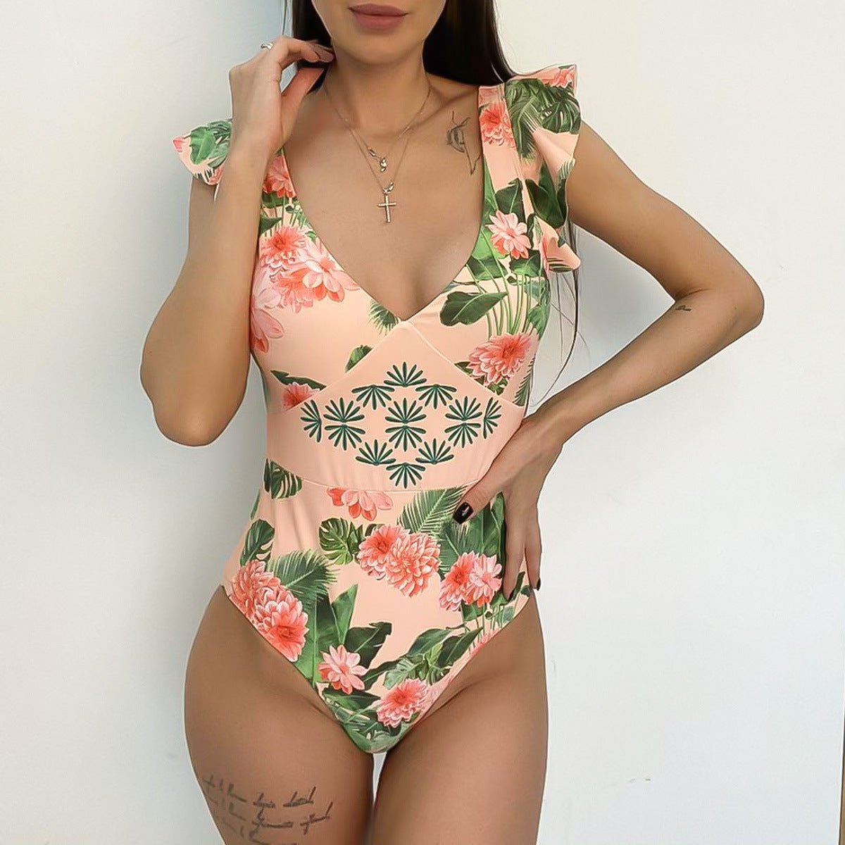 New Deep V One - Piece Swimsuit Women European And American Sexy Bikini Fold Ladies Swimsuit Swimsuit Women - Aqova