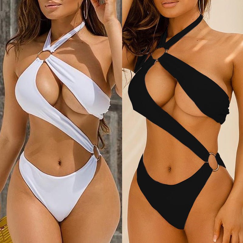 New Sexy Metal Ring Bikini Swimsuit - Hollow Strap Design in Three Colors - Aqova
